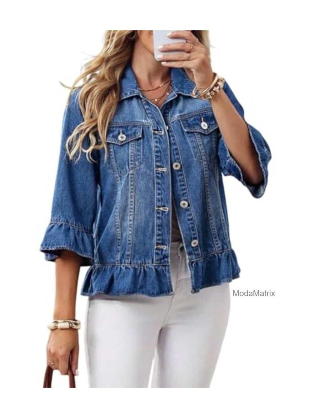 Women's Oversized Denim Jacket Long Sleeve Button Down Classic Fit